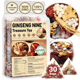 Ginseng Five Treasures Kidney Tea, Traditional Chinese Herbal TeaBags, Natural Kidney Cleanse Detox Tea for Women & Men, 9 Precious Ingredients Formula