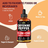 11-in-1 Cayenne Pepper Drops - Herbal Supplement with Hawthorn, Beet Root & Cinnamom - Supports Healthy Digestion & Immune - 4 FL Oz
