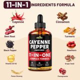 11-in-1 Cayenne Pepper Drops - Herbal Supplement with Hawthorn, Beet Root & Cinnamom - Supports Healthy Digestion & Immune - 4 FL Oz