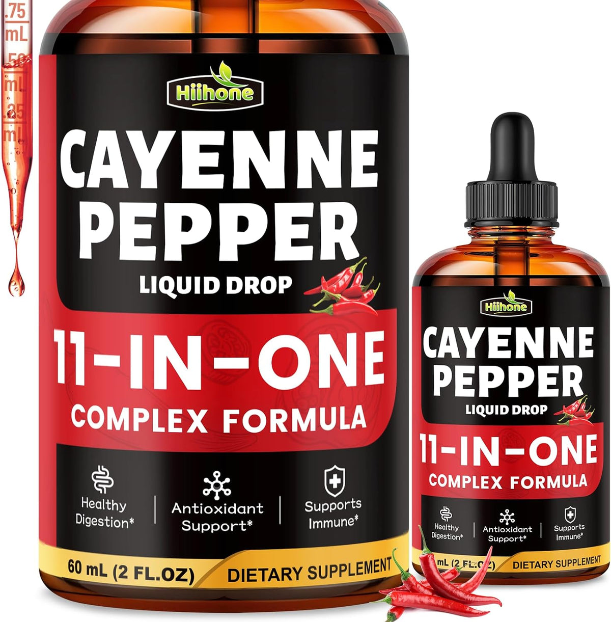 11-in-1 Cayenne Pepper Drops - Herbal Supplement with Hawthorn, Beet Root & Cinnamom - Supports Healthy Digestion & Immune - 4 FL Oz
