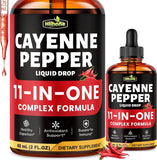 11-in-1 Cayenne Pepper Drops - Herbal Supplement with Hawthorn, Beet Root & Cinnamom - Supports Healthy Digestion & Immune - 4 FL Oz