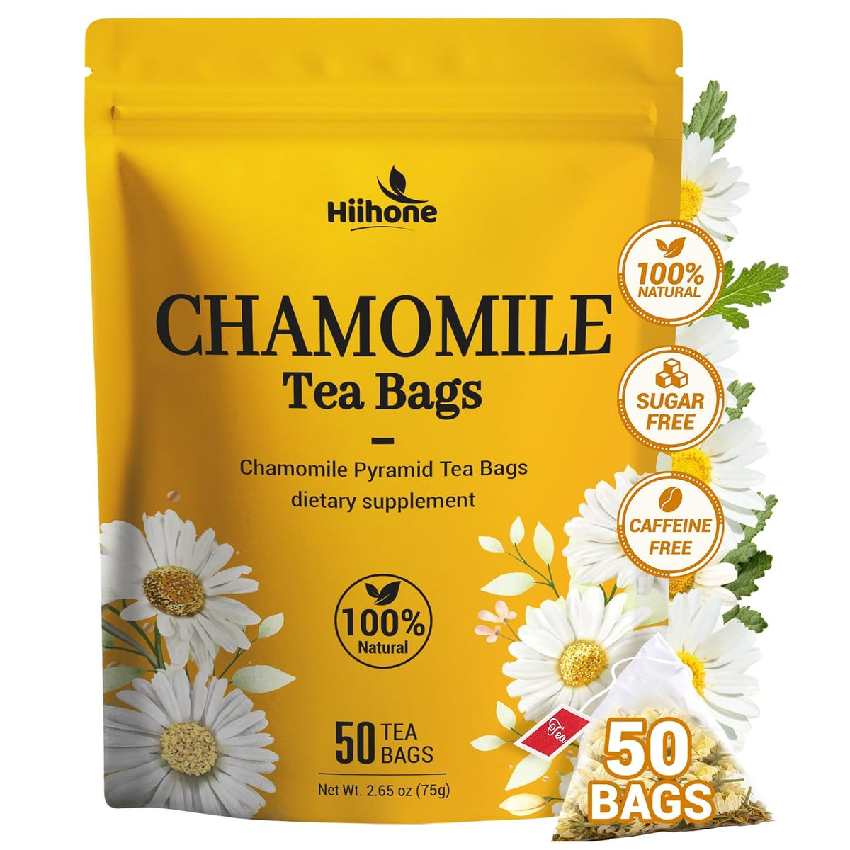 Chamomile Tea Bags, Chamomile Flower Herbal Tea - Sugar-Free, Caffeine-Free