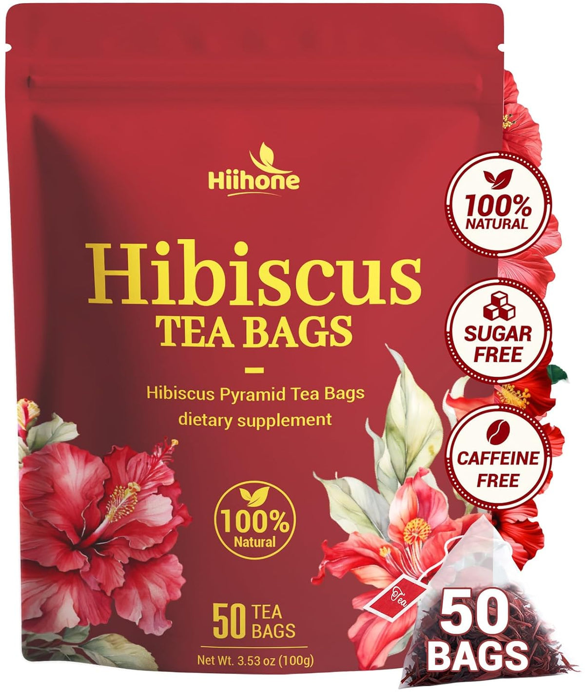 Hibiscus Tea Bags, Hibiscus Flower Herbal Tea - Caffeine & Sugar Free