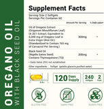 Oil of Oregano Softgels - Oil of Oregano with Black Seed Oil, Formulated with Carvacrol 165mg & Thymoquinone, 240 Softgels (2 Packs) - 120 Days Supply