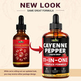 11-in-1 Cayenne Pepper Drops - Herbal Supplement with Hawthorn, Beet Root & Cinnamom - Supports Healthy Digestion & Immune - 4 FL Oz