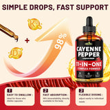 11-in-1 Cayenne Pepper Drops - Herbal Supplement with Hawthorn, Beet Root & Cinnamom - Supports Healthy Digestion & Immune - 4 FL Oz