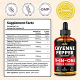 11-in-1 Cayenne Pepper Drops - Herbal Supplement with Hawthorn, Beet Root & Cinnamom - Supports Healthy Digestion & Immune - 4 FL Oz