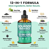 HIIHONE (2 Pack) 12-in-1 Soursop Bitters Liquid Drops with Sea Moss, Black Seed Oil, Moringa for Cell Support & Regeneration, Immunity, Liver, Gut & Antioxidant
