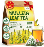 Hiihone Mullein Leaf Tea Bags for Lung Support, 20 Tea Bags, 100% Natural Herbal Tea from Mullein Leaves, Caffeine Free, No Sugar, No Additives