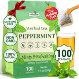 Hiihone Peppermint Tea Bags 100 Count – Pure Peppermint Mint Tea, Caffeine-Free Herbal Tea, Minty & Refreshing, Non-GMO, Soothing & Digestive Support