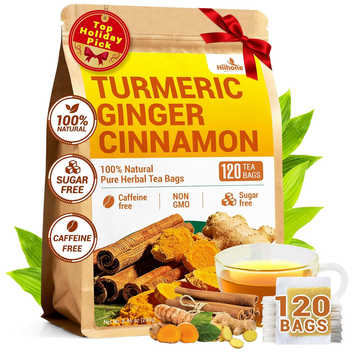 Turmeric Ginger Cinnamon Tea Bags, No Sugar, No Caffeine